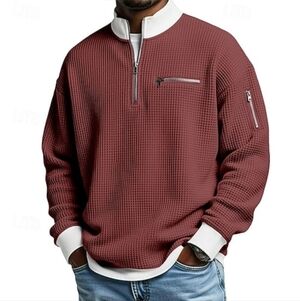 New Men's Lrg Mauve Waffle Knit Long Sleeved Pullover with White Trim & Details